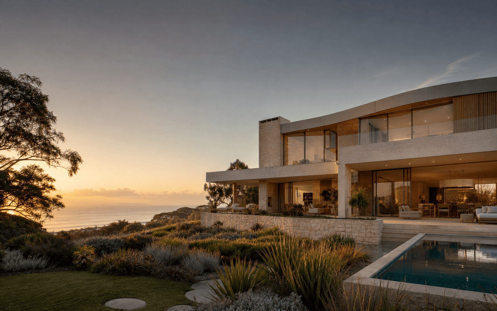 Contemporary Sydney luxury residence at dusk